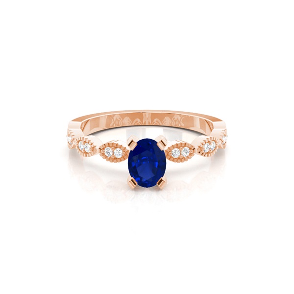 Prong Setting Oval Blue Sapphire Side Stone Ring