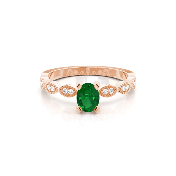 Prong Setting Oval Emerald Side Stone Ring