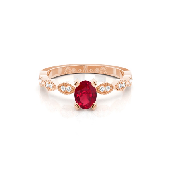 Prong Setting Oval Ruby Side Stone Ring