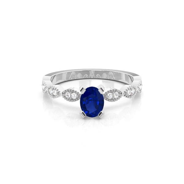 Prong Setting Oval Blue Sapphire Side Stone Ring