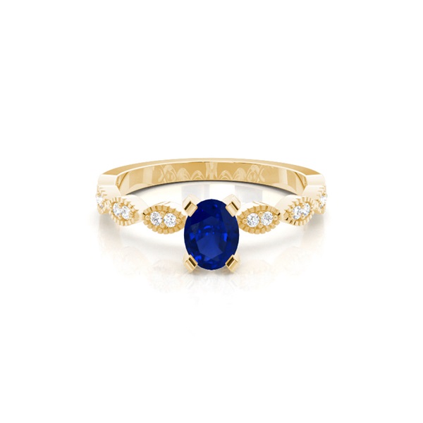Prong Setting Oval Blue Sapphire Side Stone Ring