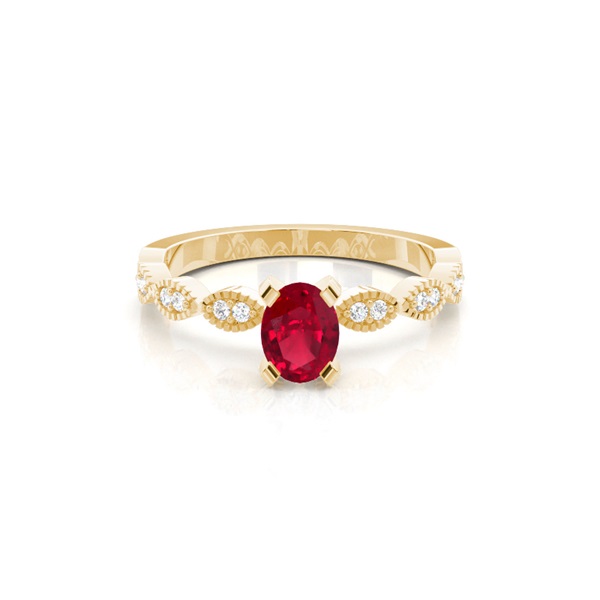 Prong Setting Oval Ruby Side Stone Ring
