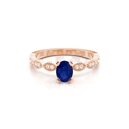 Prong Setting Oval Blue Sapphire Side Stone Ring