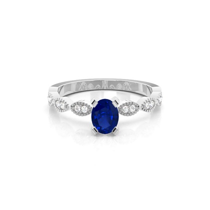 Prong Setting Oval Blue Sapphire Side Stone Ring