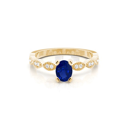Prong Setting Oval Blue Sapphire Side Stone Ring