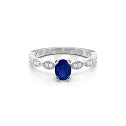 Prong Setting Oval Blue Sapphire Side Stone Ring
