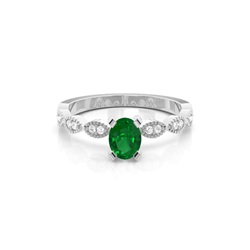 Prong Setting Oval Emerald Side Stone Ring