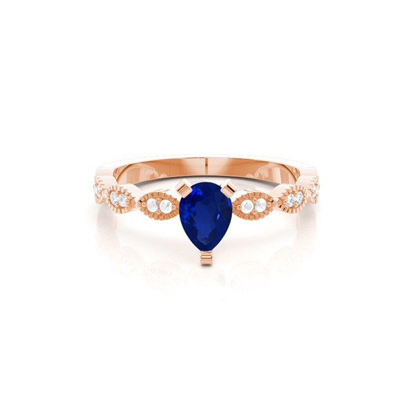 Prong Setting Pear Blue Sapphire Side Stone Ring