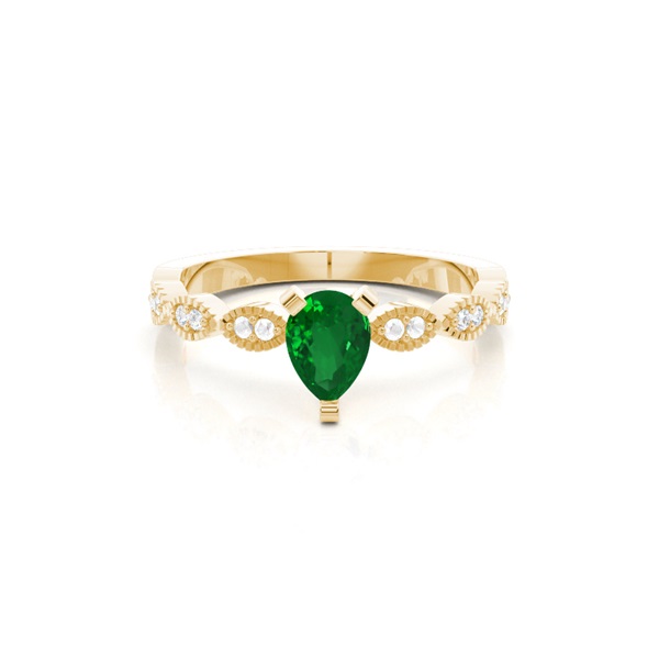 Prong Setting Pear Emerald Side Stone Ring