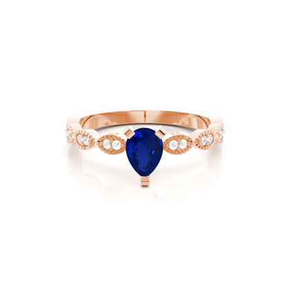 Prong Setting Pear Blue Sapphire Side Stone Ring