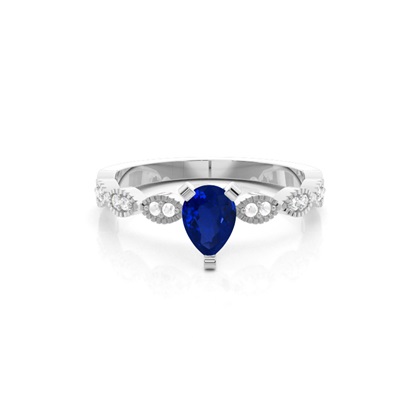 Prong Setting Pear Blue Sapphire Side Stone Ring