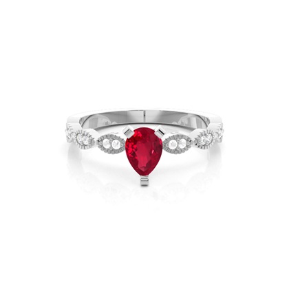 Prong Setting Pear Ruby Side Stone Ring