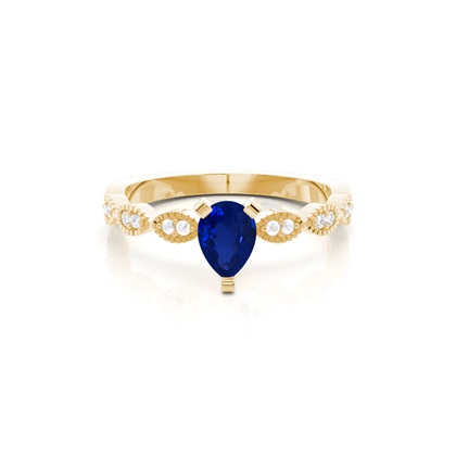 Prong Setting Pear Blue Sapphire Side Stone Ring