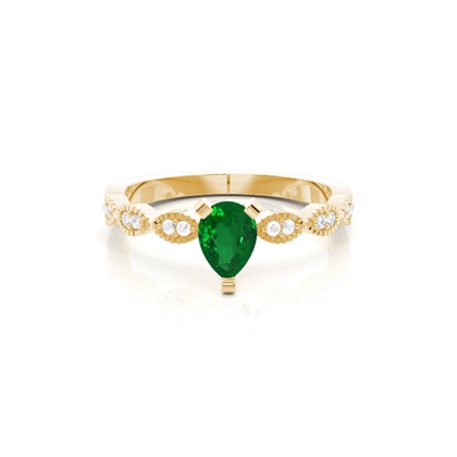 Prong Setting Pear Emerald Side Stone Ring