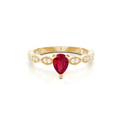 Prong Setting Pear Ruby Side Stone Ring