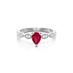 Prong Setting Pear Ruby Side Stone Ring