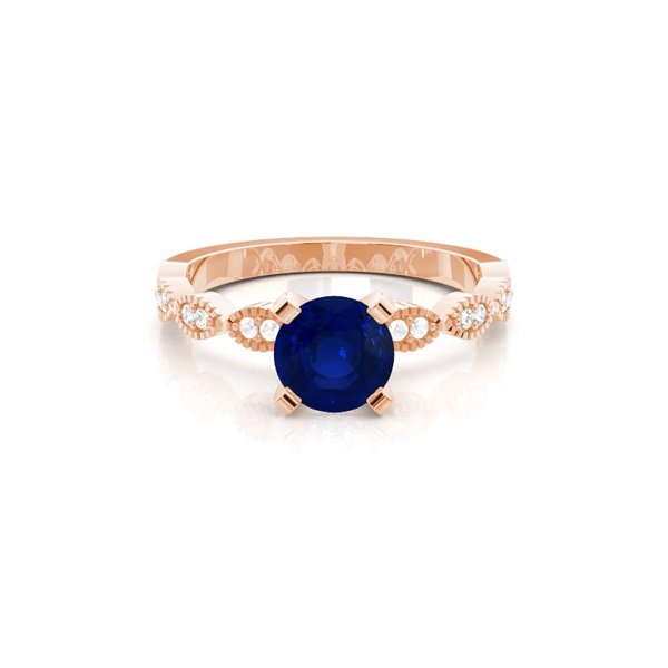Prong Setting Round Blue Sapphire Side Stone Ring