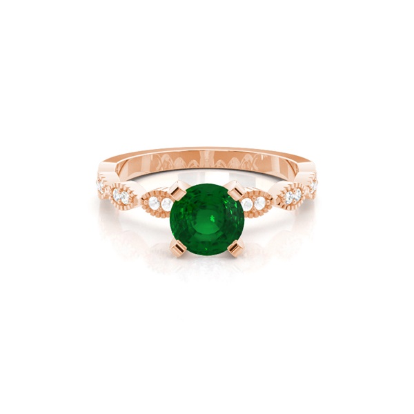 Prong Setting Round Emerald Side Stone Ring