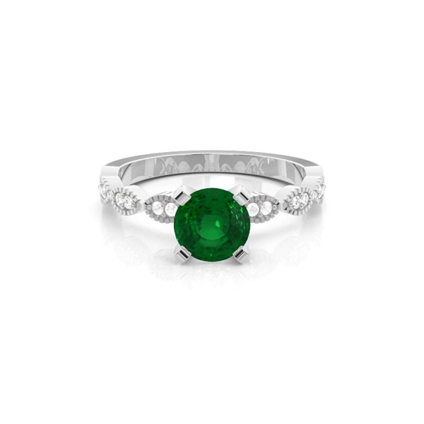 Prong Setting Round Emerald Side Stone Ring