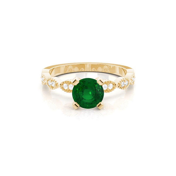 Prong Setting Round Emerald Side Stone Ring