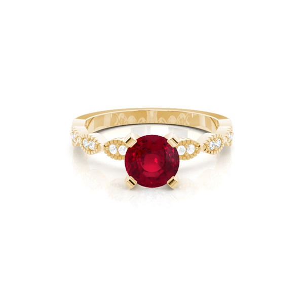 Prong Setting Round Ruby Side Stone Ring