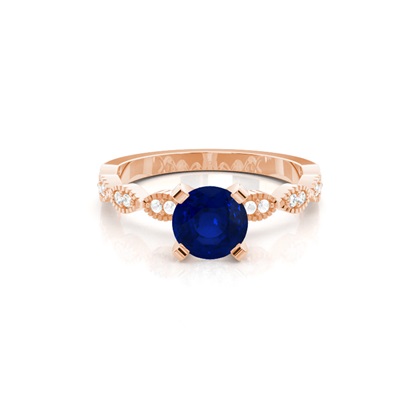 Prong Setting Round Blue Sapphire Side Stone Ring