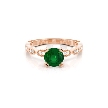 Prong Setting Round Emerald Side Stone Ring
