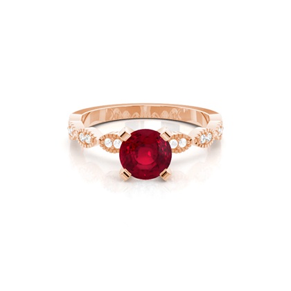 Prong Setting Round Ruby Side Stone Ring