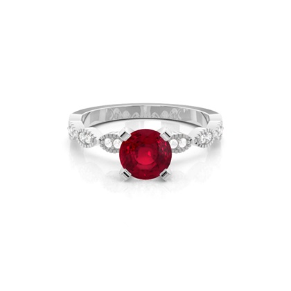 Prong Setting Round Ruby Side Stone Ring