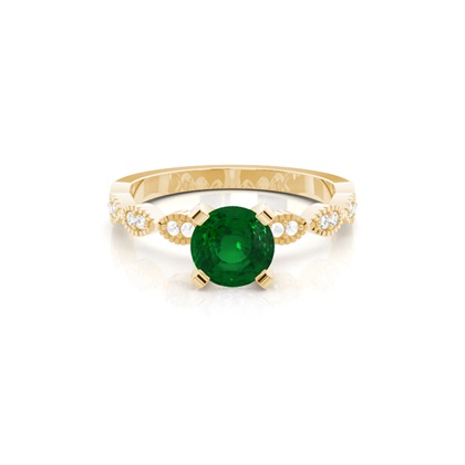 Prong Setting Round Emerald Side Stone Ring