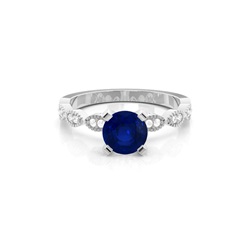 Prong Setting Round Blue Sapphire Side Stone Ring
