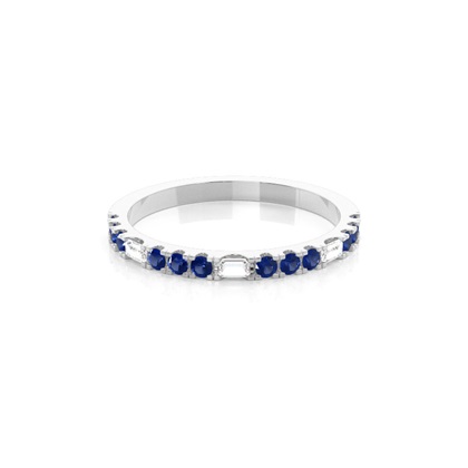 Prong Setting Round Blue Sapphire Half Eternity Ring