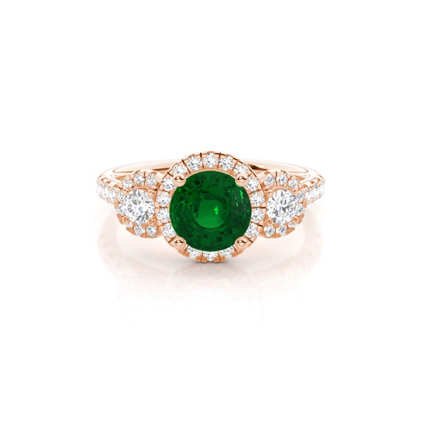Prong Setting Round Emerald Three Stone Ring