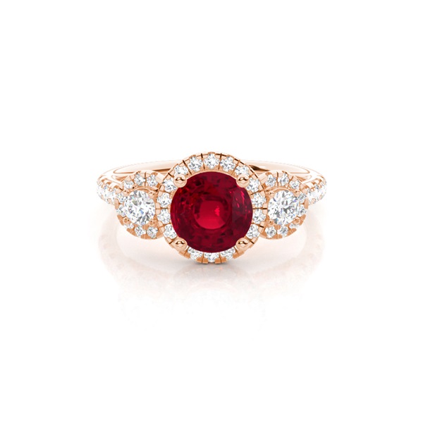 Prong Setting Round Ruby Three Stone Ring