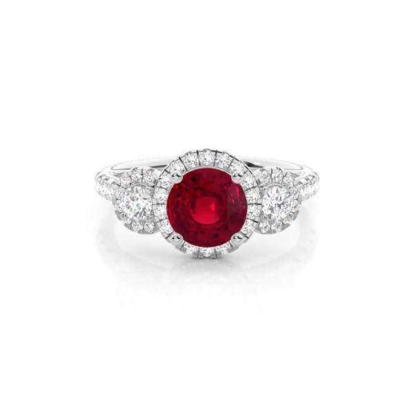Prong Setting Round Ruby Three Stone Ring