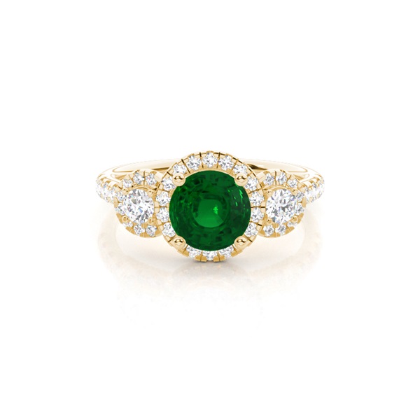 Prong Setting Round Emerald Three Stone Ring