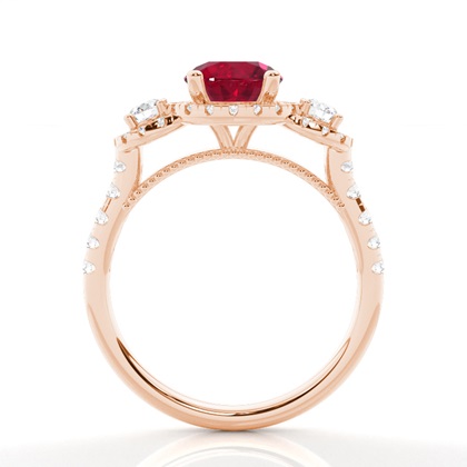 Zinkeneinstellung runder Rubin-Drei-Stein-Ring