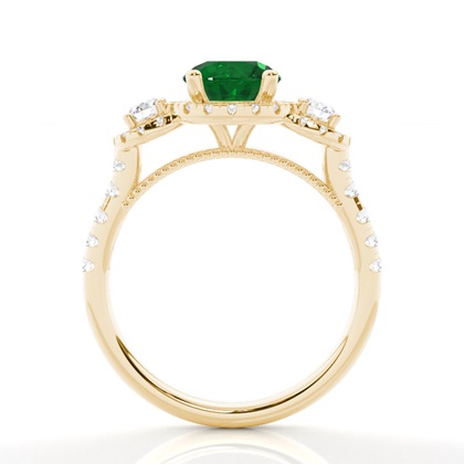 Zinkeneinstellung runder Smaragd-Drei-Stein-Ring