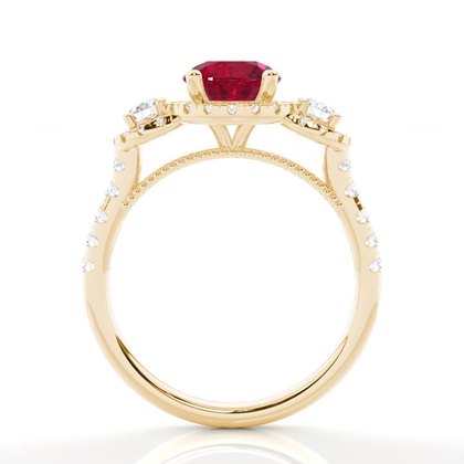 Zinkeneinstellung runder Rubin-Drei-Stein-Ring