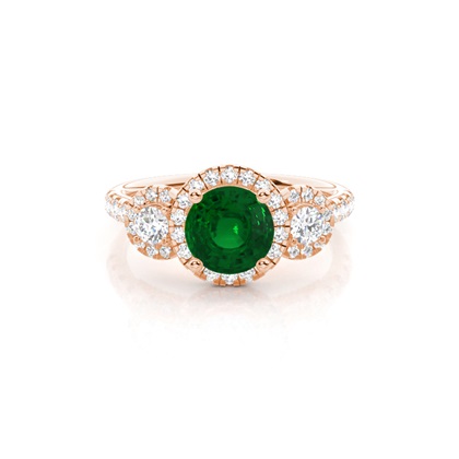 Prong Setting Round Emerald Three Stone Ring