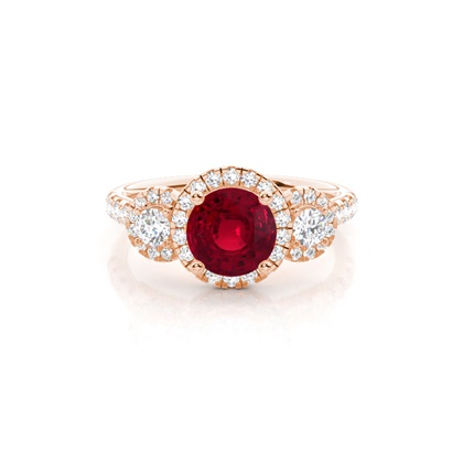 Prong Setting Round Ruby Three Stone Ring