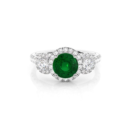 Prong Setting Round Emerald Three Stone Ring
