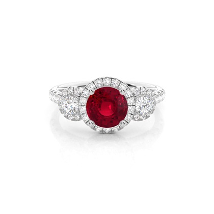 Prong Setting Round Ruby Three Stone Ring