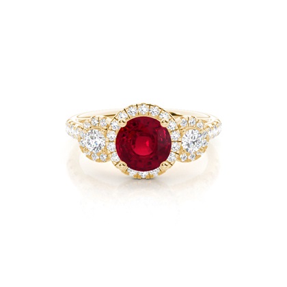Prong Setting Round Ruby Three Stone Ring
