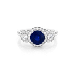 Prong Setting Round Blue Sapphire Three Stone Ring