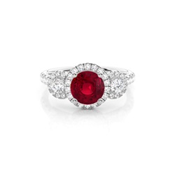 Prong Setting Round Ruby Three Stone Ring