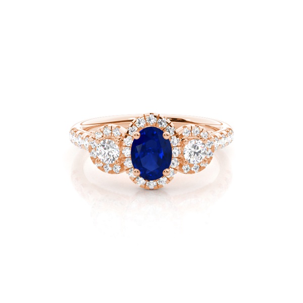 Prong Setting Oval Blue Sapphire Three Stone Ring