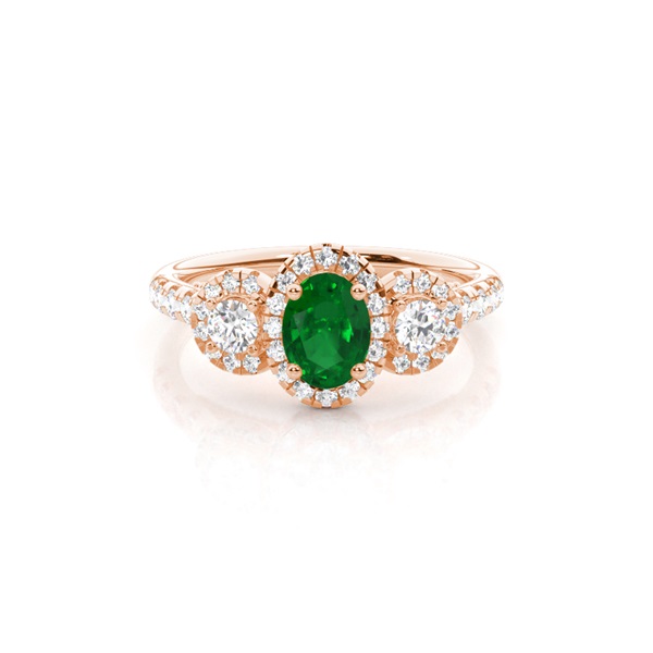 Prong Setting Oval Emerald Three Stone Ring