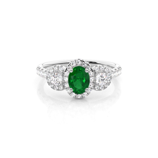 Prong Setting Oval Emerald Three Stone Ring