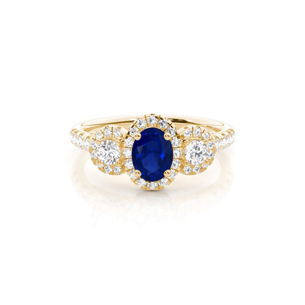 Prong Setting Oval Blue Sapphire Three Stone Ring